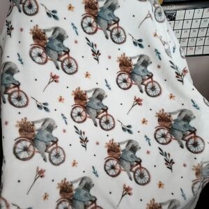 Artisan Bunny Rabbit on Bike Plush Baby Blanket 48" x 72" Quirky Winter